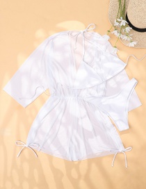 Fashion White Three-piece Halterneck Lace Split Swimsuit Blouse