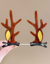 Fashion 27#a Pair Of Yellow-eared Coffee Color Antlers Christmas Antlers Geometric Side Clip