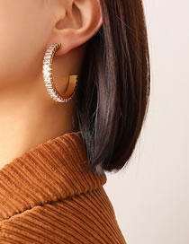 Fashion Gold Color Titanium Steel Gold-plated Diamond C-shaped Earrings