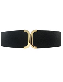 Fashion Black Wide Belt With Faux Leather Metal Buckle