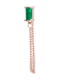 Fashion Green Rose Gold Color Copper Inlaid Rectangular Zirconium Geometric Chain Twisting Ball Piercing Ear Needle