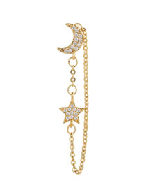 Fashion Gold Color Bronze Diamond Star And Moon Tassel Piercing Stud Earrings