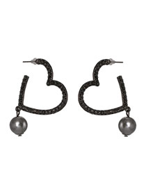 Fashion Black Alloy Diamond Love Pearl Stud Earrings