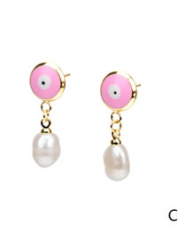 Fashion Pink Copper Drop Oil Eye Pearl Stud Earrings
