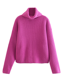 Fashion Rose Red Solid Color Knitted Stand Collar Sweater