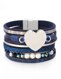 Fashion 3# Multilayer Heart Pearl Crystal Leather Bracelet
