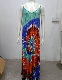 Fashion Light Green Swirl Printing Strap Dress