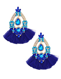 Fashion Navy Blue Alloy Diamond Geometric Tassel Stud Earrings