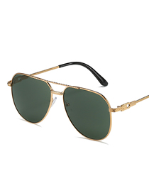 Fashion Gold Frame Dark Green Sheet Large Square-frame Metal Double-bridge Sunglasses