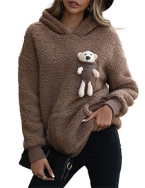 Fashion Camel Fleece Hooded Three-dimensional Bear Sweater
