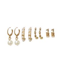 Fashion Gold Alloy Set Pearl Geometric Earrings Set