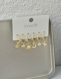 Fashion Gold Copper Zirconium Saturn Moon Star Earring Set