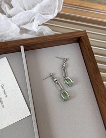 Fashion Silver Emerald Sugar Cube Crystal Earrings