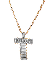 Fashion T Alloy Diamond Letter Necklace