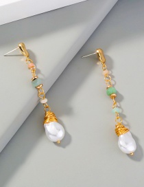 Fashion Gold Color Special-shaped Pearl Natural Stone Long Stitching Tassel Earrings