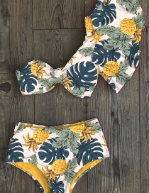 Fashion Pineapple With Leaves Printed Ruffled Split Swimsuit