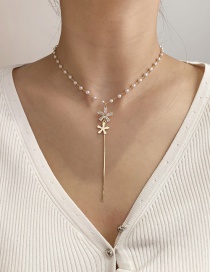 Fashion White Pearl Zircon Flower Y Necklace