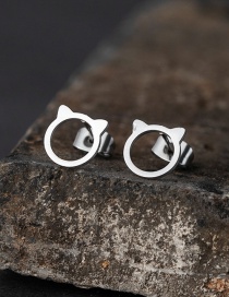 Fashion Cat Head-silver Stainless Steel Cartoon Animal Earrings