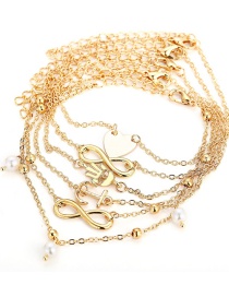 Fashion Gold Peach Heart Figure 8 Palm Pearl Alloy Anklet Set