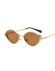 Fashion Golden Tea Rectangular Double Beam Sunglasses