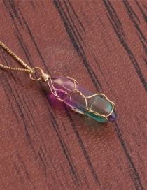 Fashion A Gold Copper Box Chain Colorful Rough Stone Crystal Pillar Necklace