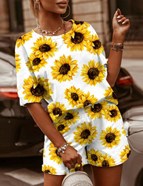 Fashion Sunflower Two-piece Printed T-shirt Shorts