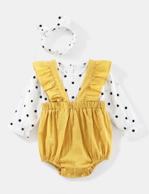 Fashion Yellow Baby Polka Dot Flying Sleeve Sling Jumpsuit Send Hair Band