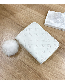 Fashion White Leather Heart Embossed Pom Wallet