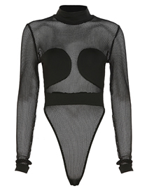 Fashion Black Mesh See-through Jumpsuit