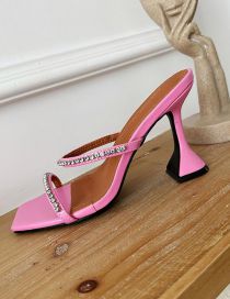Fashion Pink Rhinestone Strappy Square Toe High-heeled Sandals
