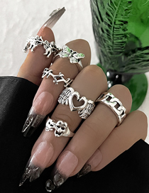 Fashion Silver Alloy Hollow Heart Butterfly Branch Mask Ring Set