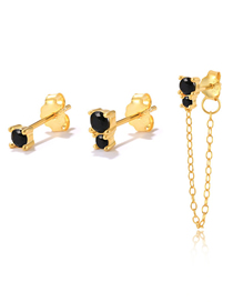 Fashion Gold Color - 3 Sets Of Black Diamonds Set Of Asymmetric Chain Earrings In Metal And Diamonds