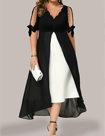 Fashion Black Chiffon V -neck Split Off Two Irregular Dresses