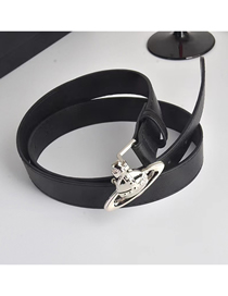Fashion Silver Imitation Leather Saturn Three -dimensional Board Buckle Belt