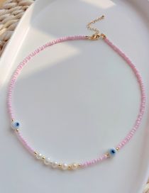 Fashion Pink Rice Bead Pearl Beaded Eye Necklace