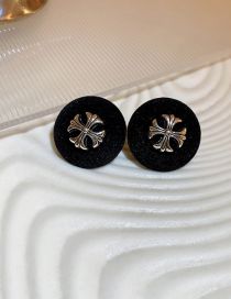 Fashion 31# Black Circle Cross Metal Cross Flocked Round Stud Earrings
