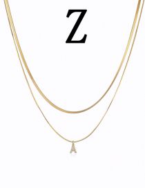 Fashion Z Gold Double Layer Titanium Steel Diamond Alphabet Snake Bone Chain Double Layer Necklace