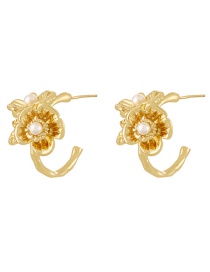 Fashion Golden 1 Copper Pearl Flower C-shaped Earrings