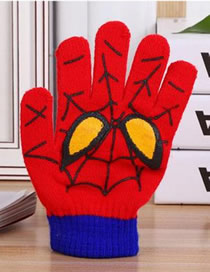 Fashion Red Spiderman Knit Five Finger Gloves
