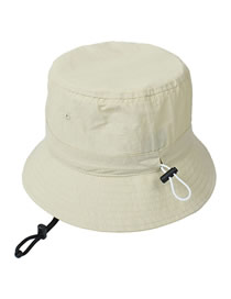 Fashion #3 Beige Solid Color Drawstring Bucket Hat