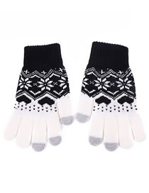 Fashion Black Blend Christmas Jacquard Finger Gloves