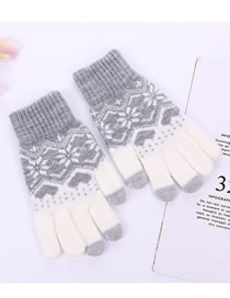 Fashion Grey Blend Christmas Jacquard Finger Gloves