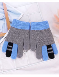 Fashion Gray Without Rabbit Cashmere Knitted Color-block Rabbit Five-finger Gloves