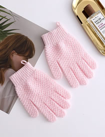 Fashion Pink Polyester Geometric Crinkle Knit Five Finger Gloves