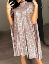 Fashion Silver Solid Color Sequin Long Sleeve Slit Dress