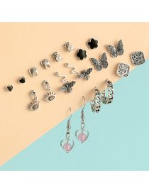 Fashion Silver Alloy Butterfly Eye Heart Stud Earrings Set