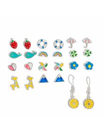 Fashion Color Alloy Geometric Strawberry Umbrella Dolphin Rainbow Windmill Flower Earring Set