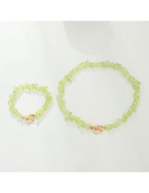 Fashion Grass Green Geometric Stone Beaded Bracelet Necklace Set