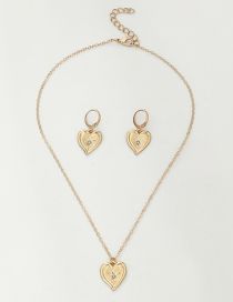 Fashion Gold Metal Zirconia Heart Earrings Necklace Set