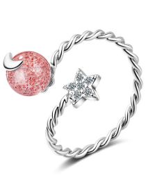 Fashion Strawberry Crystal Geometric Diamond Star Moon Strawberry Quartz Open Ring